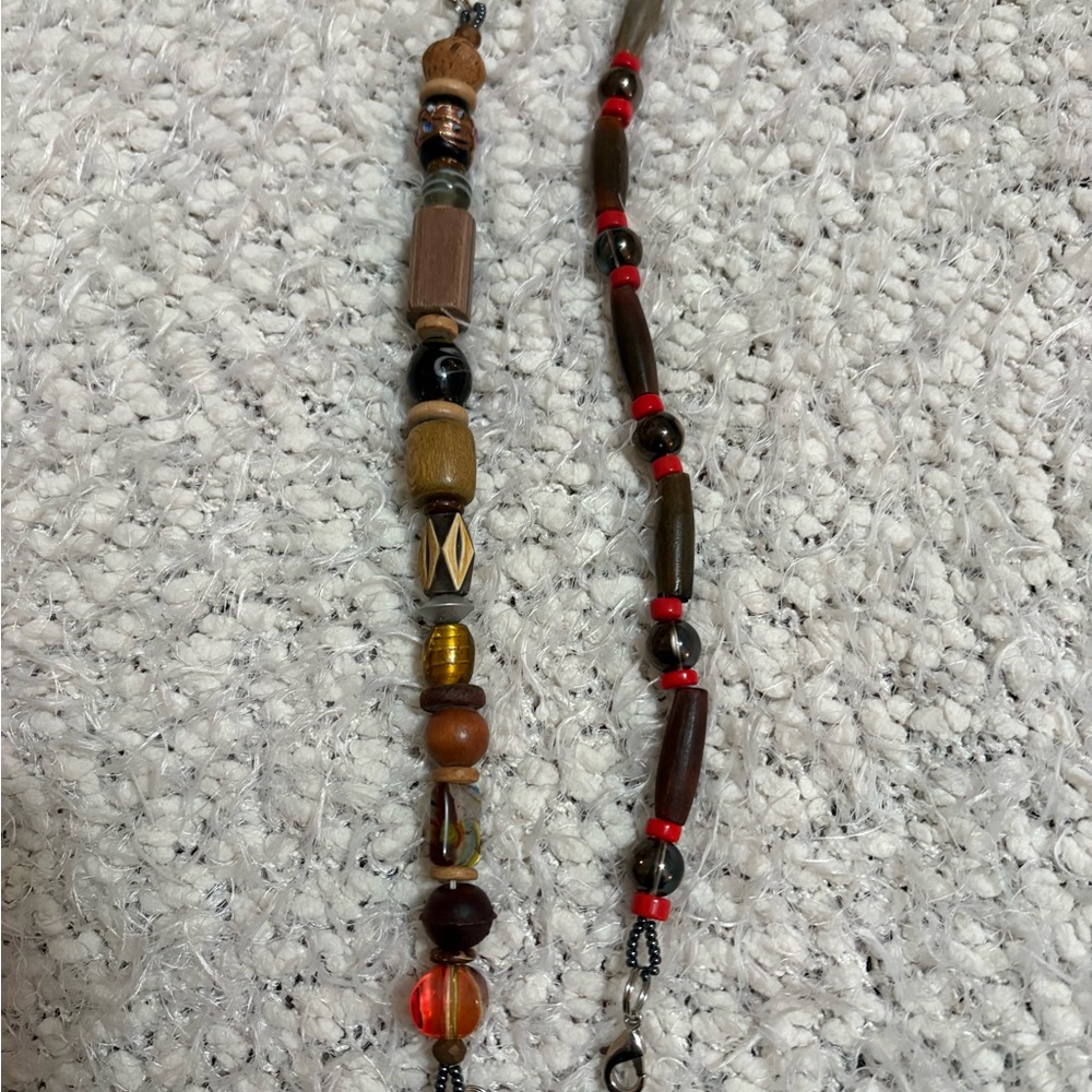 Wooden Beaded Bracelets with Red Accents